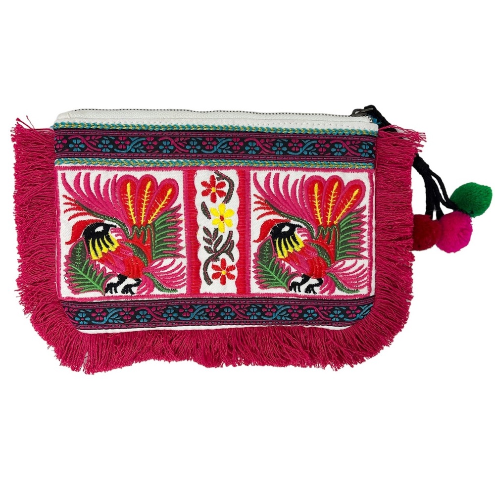 Target Limited Edition Embroidered Fringe Clutch Boho Pattern Zip Bag